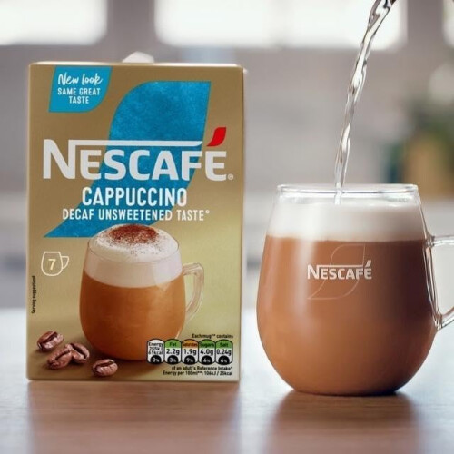 Nescafe NESCAFÉ Cappuccino Decaffeinated Unsweetened Coffee Sachets x7 Pack of 1