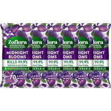 Zoflora Midnight Blooms Large Biodegradeable Wipes, Antibacterial Cleaning, 6 x
