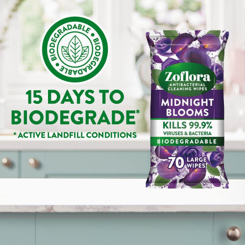 Zoflora Zoflora Midnight Blooms Biodegradeable Wipes, Antibacterial Cleaning 2