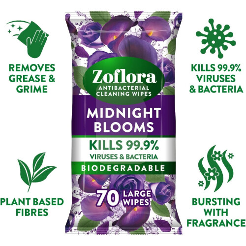 Zoflora Zoflora Midnight Blooms Biodegradeable Wipes, Antibacterial Cleaning 1
