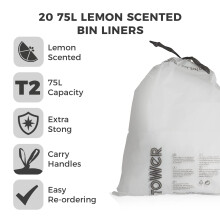Tower 75L Lemon Scented Bin Liners 20 Pack White