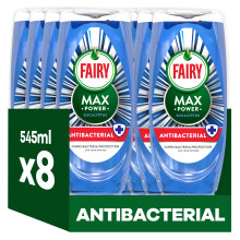 Fairy Max Power Washing Up Liquid Antibacterial 8 x 545ml, Easy &