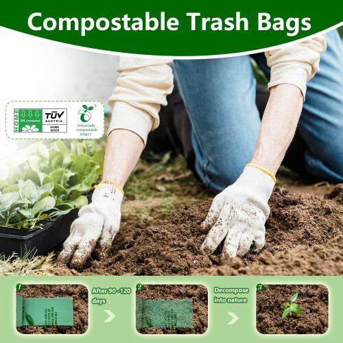 KITBEST 10l Compostable Bin Liners 150 Food Waste Bags, Biodegradable 2