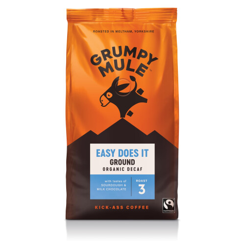 Grumpy Mule Easy Does It Swiss Water Organic (Decaf Ground Coffee) with notes of