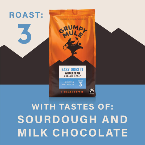 Grumpy Mule Easy Does It Swiss Water Organic Decaf Ground Coffee with notes 1