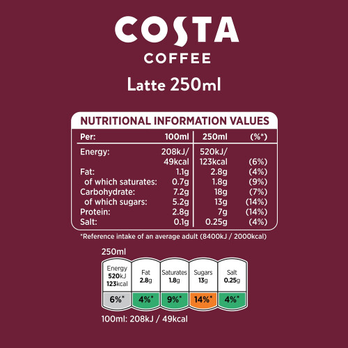 Costa Coffee Costa Coffee Classic Latte Iced Coffee 4 x 250ml 1