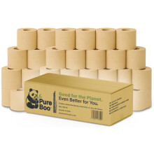 Pure Boo Unbleached Bamboo Toilet Rolls – 24 Pack | 3-Ply, 200 Sheets per Roll | 100% Bamboo Toilet Paper, Eco-Friendly, Hypoallergenic