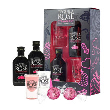 Tequila Rose Gift Set for Couple Gifts - Cream Liqueur 2x4.9cl Miniature Alcohol Bottles, Shot Glasses & 2 Strawberry Cream Lindt Chocolate Truffles.