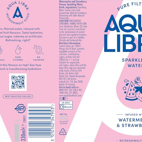 AQUA Libra Sparkling Water, Sugar Free Fruit Water, Zero Sugar, No 1