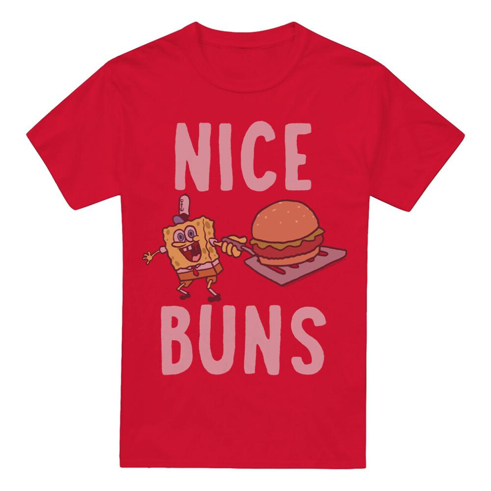 Spongebob Squarepants (Xl, Red) Mens Nice Buns T-Shirt