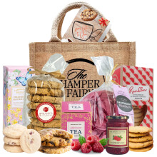 Pink Afternoon Tea Hamper Easter Gift with Artisan Biscuits, Tea, Jam & Meringue - Luxury Spring Food Hamper for Women, Couples, Grandma or Thank