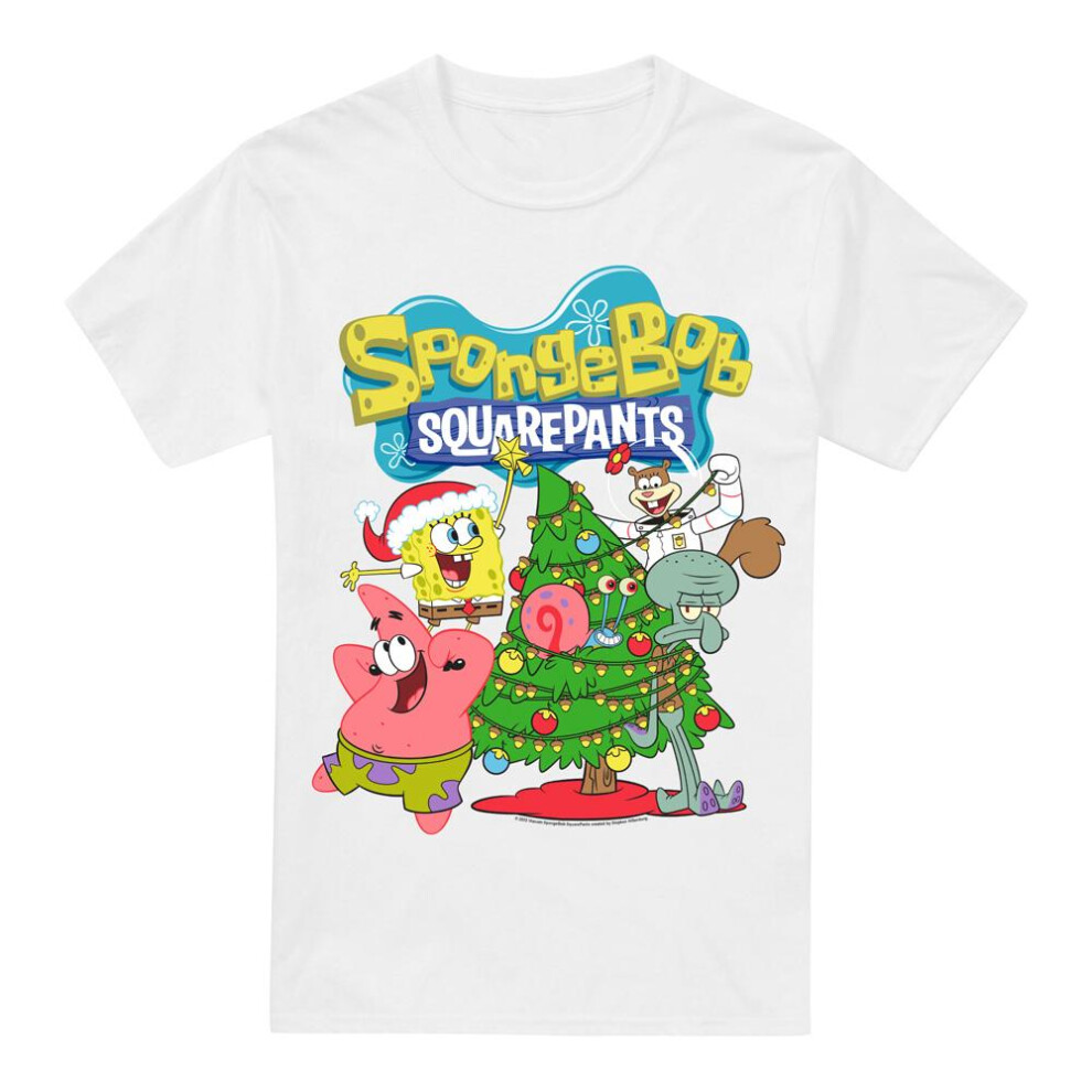 Spongebob Squarepants (3Xl, White) Mens Christmas Tree T-Shirt