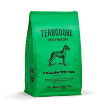 Terbodore | English Toffee Ground Coffee | 250g Bag | Delicious Toffee Flavour | Subtle Butterscotch Aroma | Premium Grade | Filter | Medium Roast |