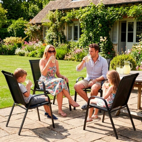 Sedie da terrazza, 4 pezzi, 92 cm, in metallo, per balcone, terrazza, moderne, in textilene nero 2