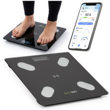 Báscula electrónica 180 kg, casa de vidrio templado, LCD, con aplicación, negro