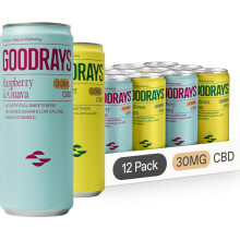 GOODRAYS CBD Drinks, Sparkling Low Calorie Soft Drink, Vegan, 2 Flavour Mixed Pack, 12 x 250ml Cans, Packaging May Vary