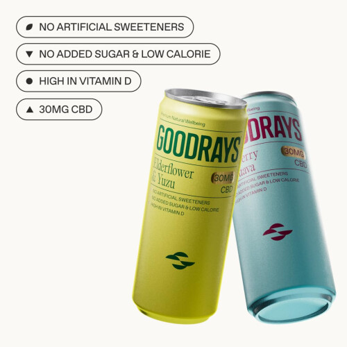 GOODRAYS CBD Drinks Sparkling Low Calorie Soft Drink Vegan 2 Flavour M 1