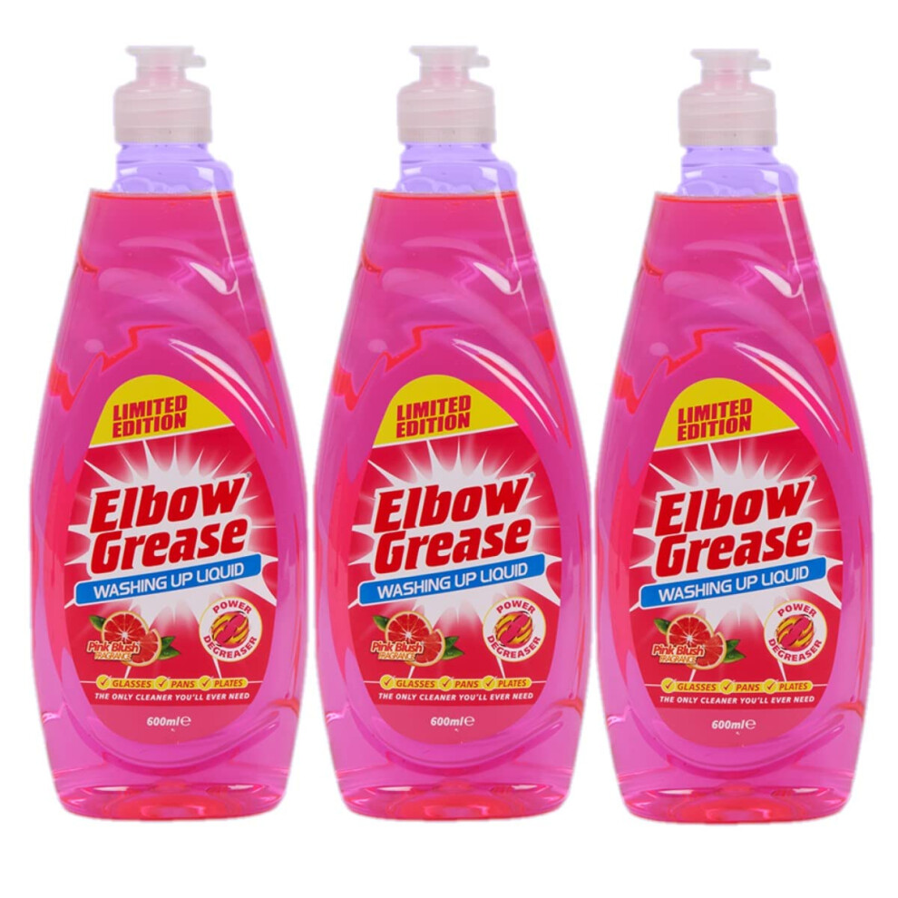 Krishna Stores Limited 3 X 600Ml Elbow Grease Washing Up Liquid Pink Blush Limited Edition