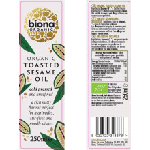 Biona Organic Toasted Sesame Seed Oil 250ml Pressed From Gently Toast