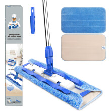 MR.SIGA Professional Microfibre floor Mop for Hardwood, Laminate, Tile Floor Cleaning, Stainless Steel Telescopic Handle - 3 Reusable Microfibre Clot