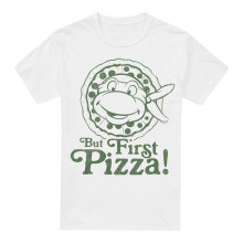 (L, White) Teenage Mutant Ninja Turtles Mens But First Pizza T-Shirt
