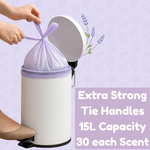 90 Extra Scented Bin Liners 15l | Fragranced Pedal Bin Bags Lavender 1