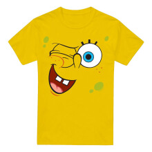(L, Yellow) SpongeBob SquarePants Mens Winking Face T-Shirt