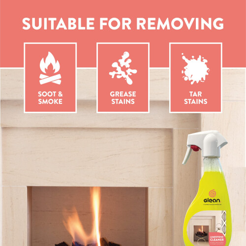 GLEAN Limestone Cleaner Spray 500ml, Stone Fireplace & Hearth Cleaner 2