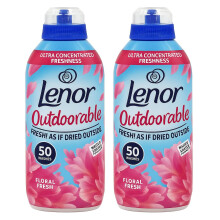 Lenor Outdoorable Floral Fresh Fabric Conditioner Pack of 2 Ultra Concentrated 700ml 50 Washes Long-Lasting Outdoor Fresh Scent Fabric Softener with
