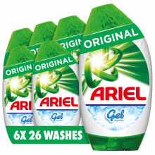 Ariel Washing Liquid Laundry Detergent Gel, 156 Washes (6 x 858 ml), Original, Brrrilliant Stain & Odour Removal From As Low As 15C