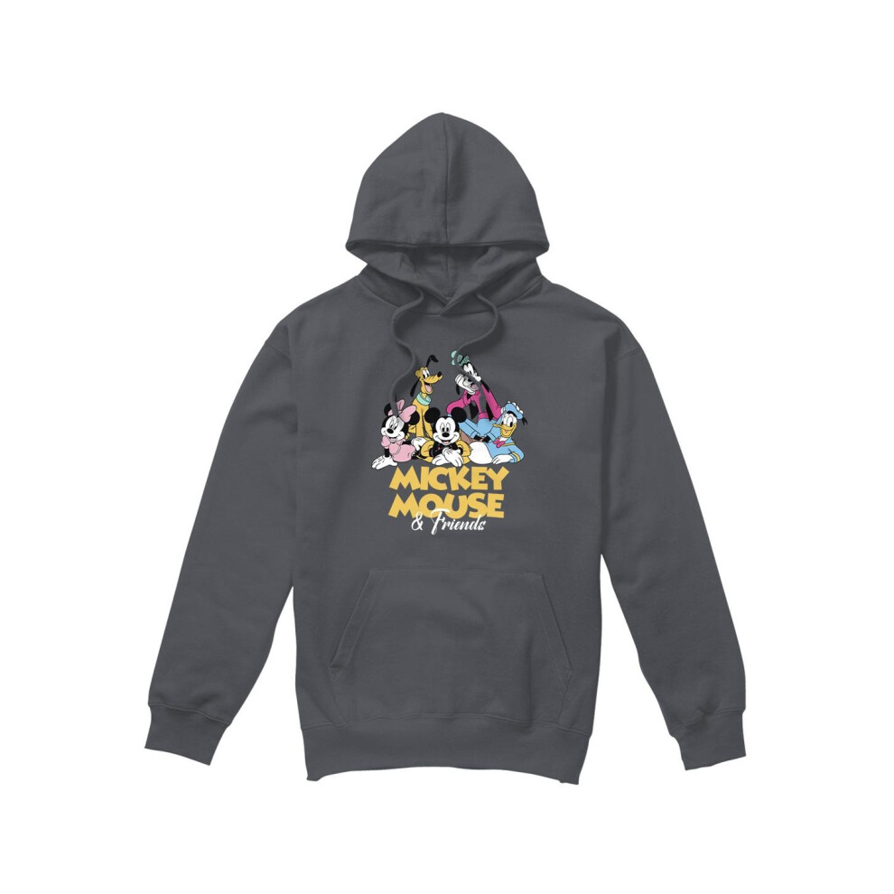 Disney (S, Charcoal) Mens Mickey Mouse Friends Hoodie Multicoloured