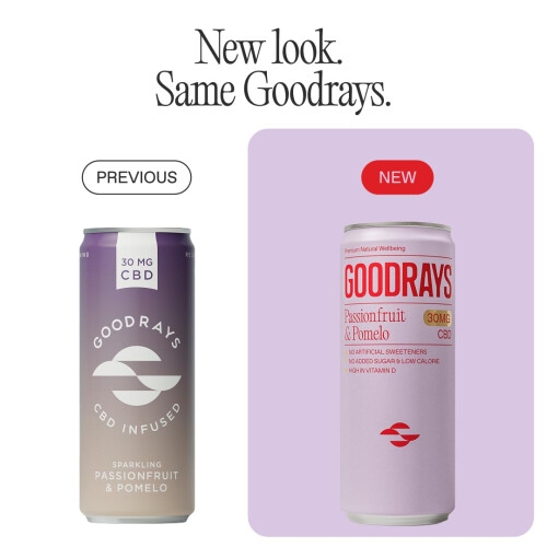 GOODRAYS CBD Drinks, Sparkling Low Calorie Drink, Vegan, Passionfruit 1