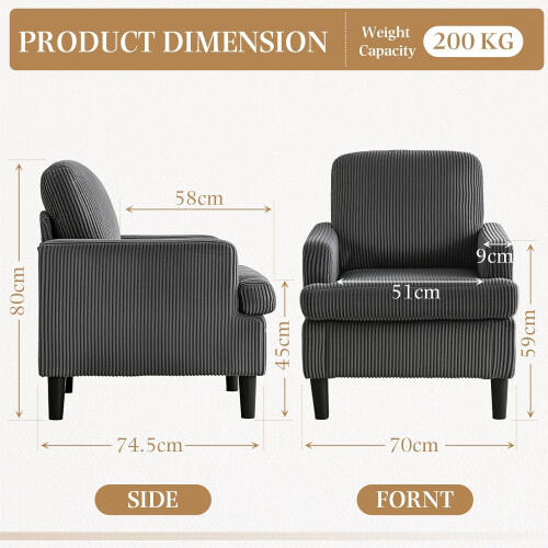 YODOLLA Armchair Grey Corduroy 2