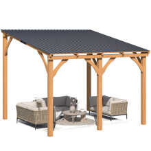 10' x 10' Outdoor Wooden Gazebo, Patio Lean to Hardtop Pergolas and Gazebos