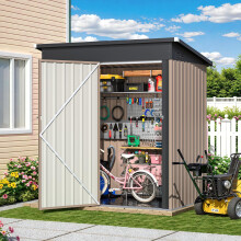 5x3ft Metal Garden Shed, Lockable Door Outdoor Storage Shed with Floor