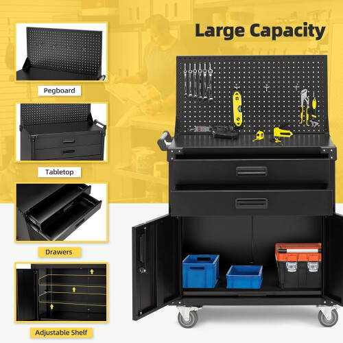132cm Heavy Duty Garage Workbench with Pegboard & Drawers 1