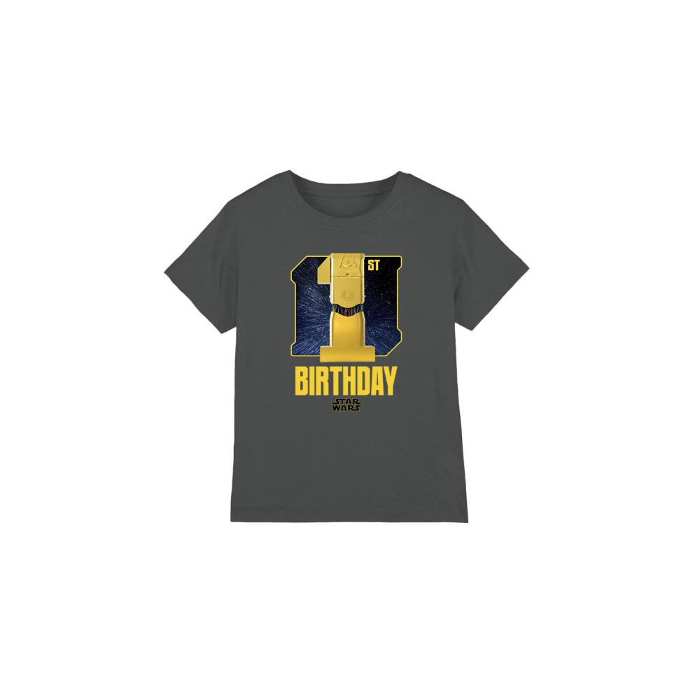 Star Wars (5-6 Years, Charcoal) Childrens/Kids C3po Space 1St Birthday T-Shirt Multicoloured