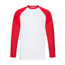(S, White/Red) Fruit of the Loom Mens Baseball Long-Sleeved T-Shirt