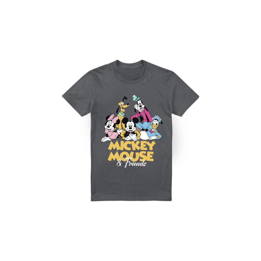 Disney (L, Charcoal) Mens Mickey Mouse Friends T-Shirt Multicoloured