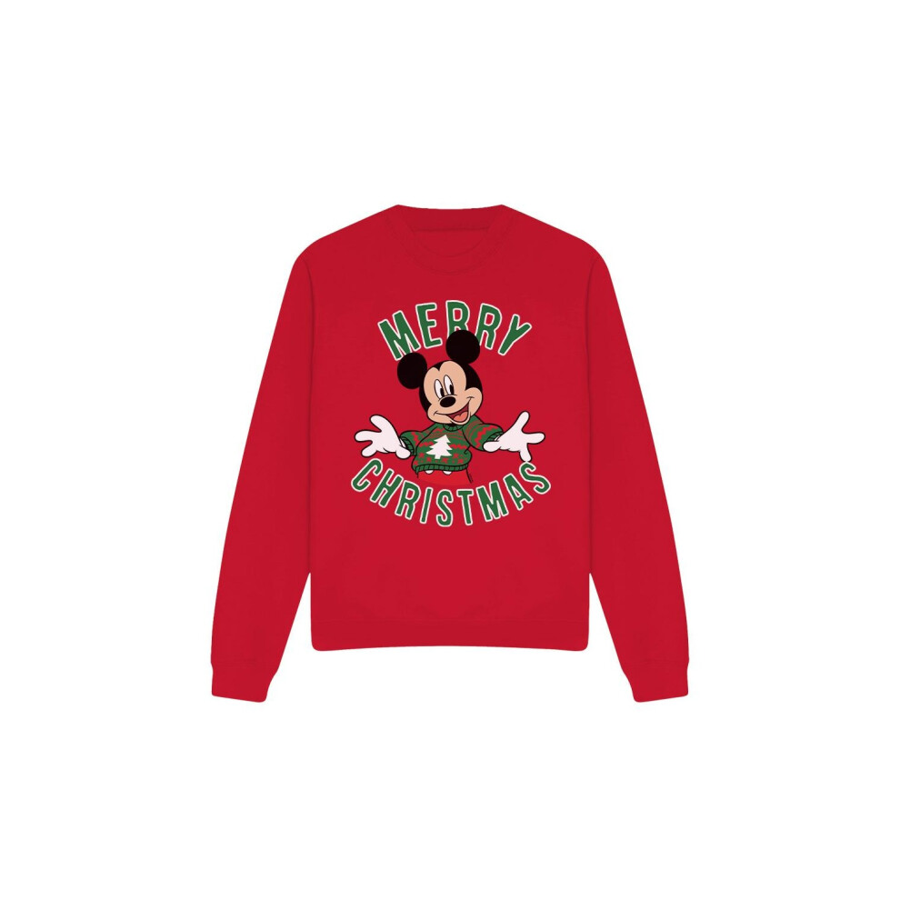 Disney (L, ) Unisex Adult Mickey Mouse Christmas Sweater Sweatshirt Red