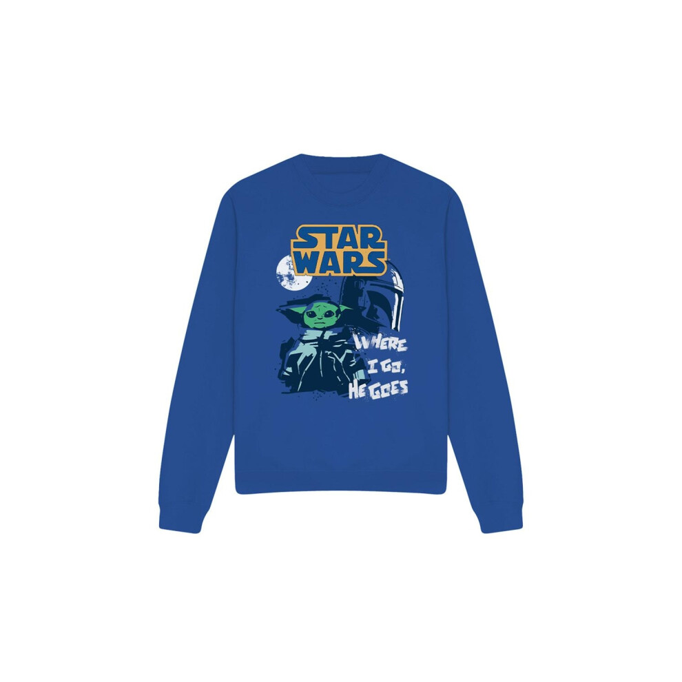 Star Wars (S, Royal ) Unisex Adult Swipe Grogu Sweatshirt Blue