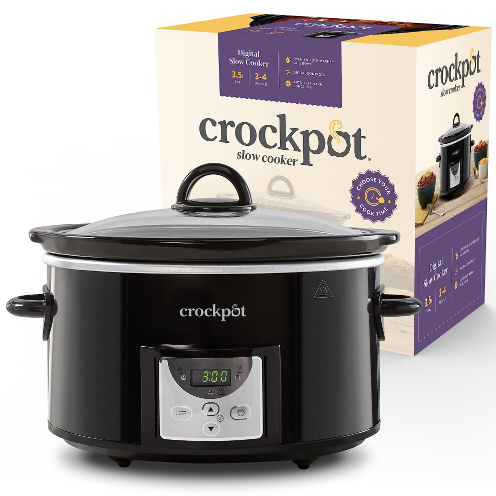 Crock-Pot Digital Slow Cooker | 3.5 L (3-4 People) | Programmable Countdown Timer | Uk 3 Pin Plug | Black [Csc113]