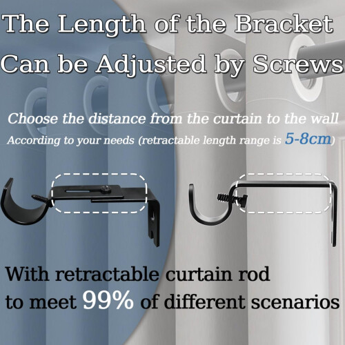 2 PCS Curtain Pole with BracketsCap Finials Extendable Curtain Rods for Win 2