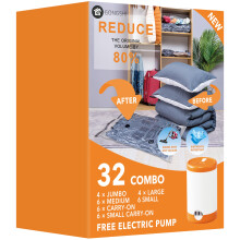 32 Pack Vacuum Storage Bags with Electric Pump,Plastic Packaging Bags,Space Saver Bag for Clothes, Mattress, Blanket, Duvets, Pillows, Comforters,Tra