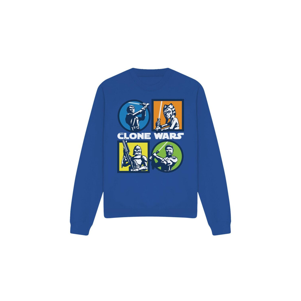 Star Wars (S, Royal ) Unisex Adult Clone Wars Grid Sweatshirt Blue