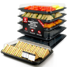 6 Pack Sandwich Platter Trays with Lids – Reusable Catering Food Trays for Parties, Buffets, Sushi, Sandwiches, Cake & Meal Prep (34 x 24 x 7.5 cm)