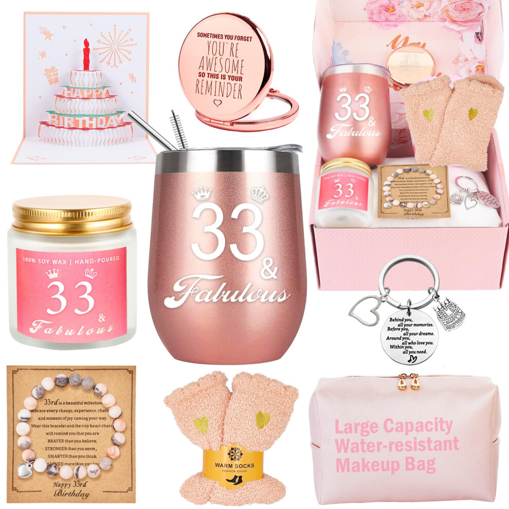 33Rd Birthday Gifts For Women Her, Happy 33 Year Old Birthday Decorations Gifts For Best Friends Wife Aunt Female Daughter Sister Her Coworker Awfrky