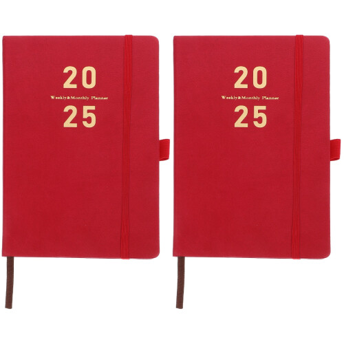 2St Draagbare Planner 2025 Rood Huiselijk Notitieboek Organizer 2