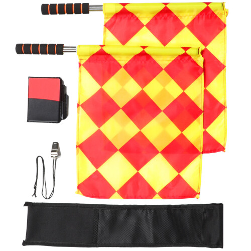 4Sets Durable Soccer Referee Flags with Portable Whistle and Lanyard