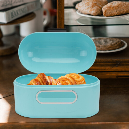 1Pc Blue Metal Bread Container Kitchen Food Storage Box 2